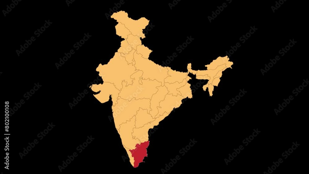 Tamil Nadu map animated video. Tamil Nadu location in India highlighted