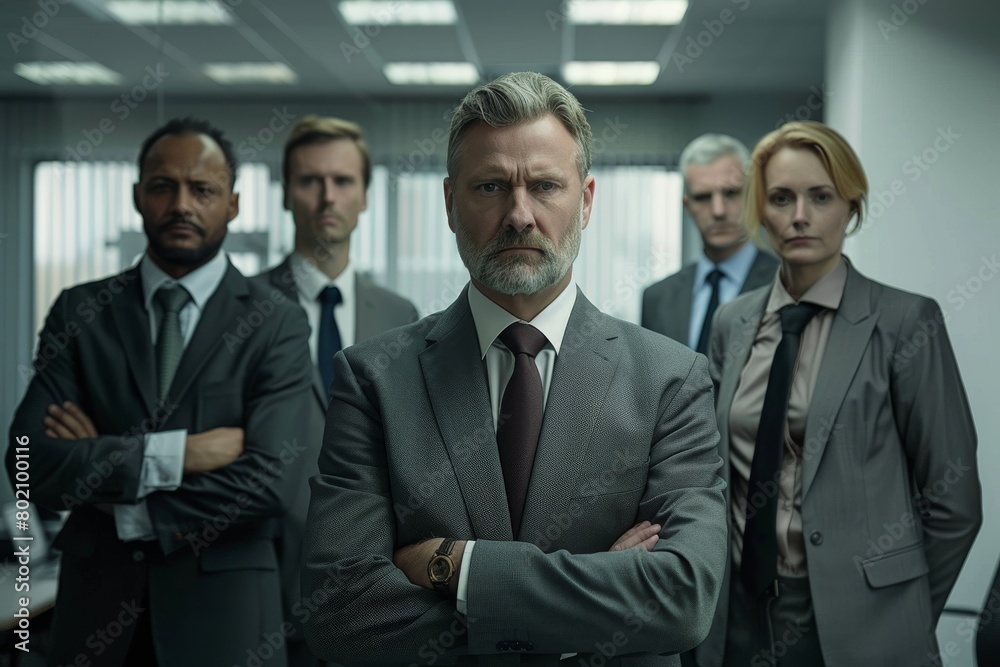 Portrait of a serious mature businessman with his team in the background Portrait of a serious mature businessman with his team in the background