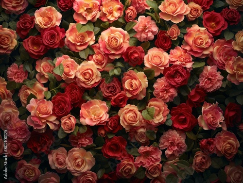 a wall made of diverse pink  roses   roses backdrop  useful for photographers   Lush backdrop of numerous  roses  perfect for elegant designs