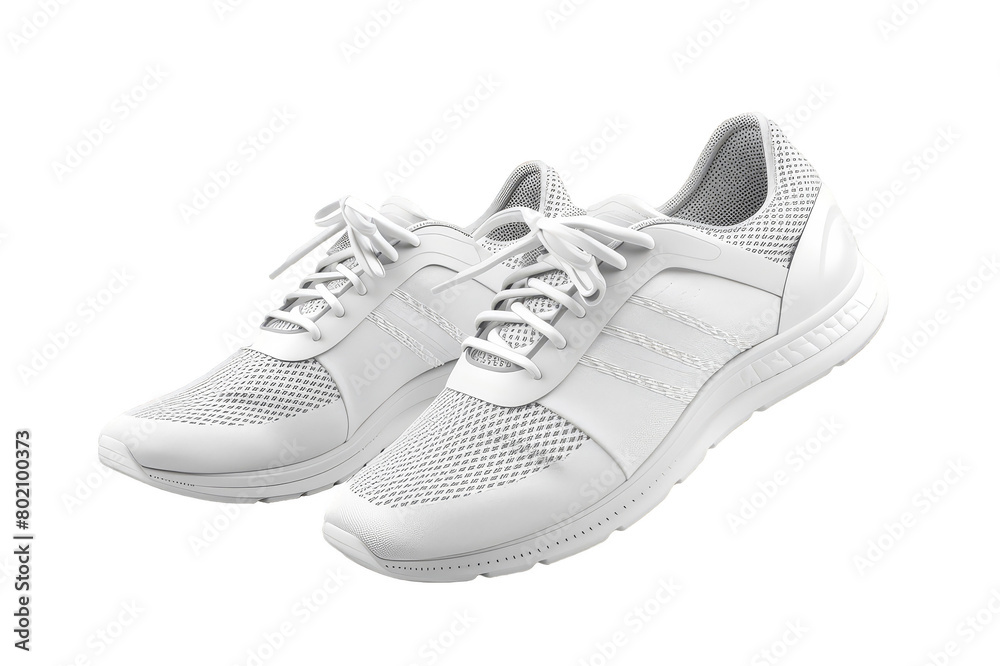 Pair of white sneakers with laces close-up on a transparent background Pair of white sneakers with laces close-up on a transparent background