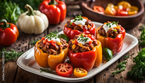 stuffed paprika with meat cheese vegetables 