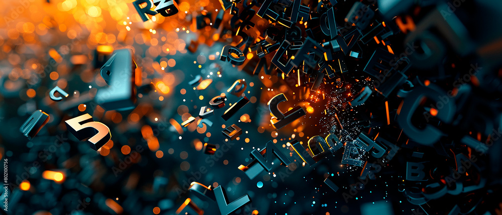 3d illustration of visualizing letters in an abstract and dynamic ...