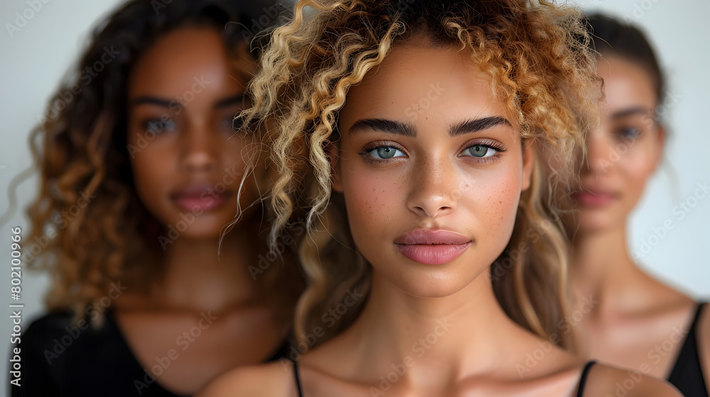 Confident Black Women with Blonde Curly Hair and Blue Eyes - Diverse Beauty Consultants in Studio Portraits Confident Black Women with Blonde Curly Hair and Blue Eyes - Diverse Beauty Consultants in Studio Portraits