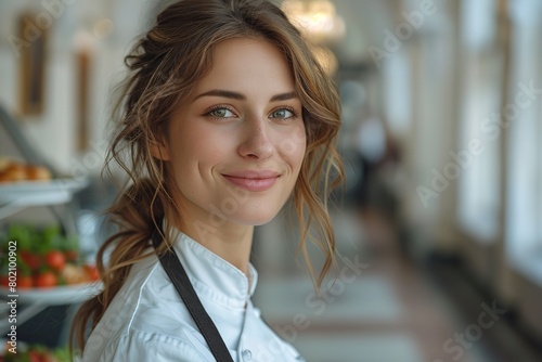 "Radiant Blonde Woman with Blue Eyes in White Shirt, Expressing Joy with a Lovely Smile - Captivating Portrait of a Beautiful Young Model, Attractive and Cheerful