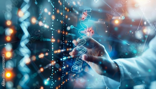 Bioinformatics fosters groundbreaking developments in personalized medicine, tailoring treatments to genetic profiles, Sharpen close up business hitech concept with blur background photo