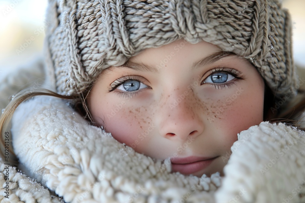 Girl With Blue Eyes Wearing Hat and Scarf Girl With Blue Eyes Wearing Hat and Scarf