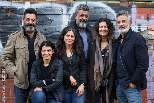 Portrait of a group of friends standing in front of a graffiti wall