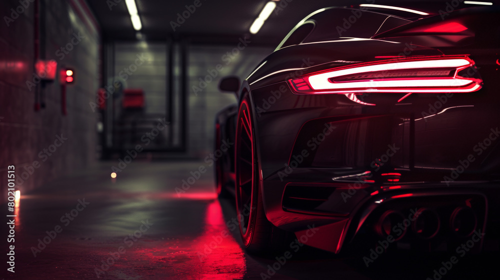 Luxury Car Elegance: Glowing Tail Lights in the Shadows. Generative AI Luxury Car Elegance: Glowing Tail Lights in the Shadows. Generative AI