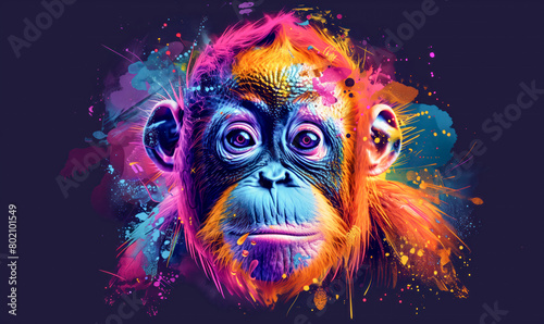 abstract illustration of an orangutan in childish style  logo for t-shirt print