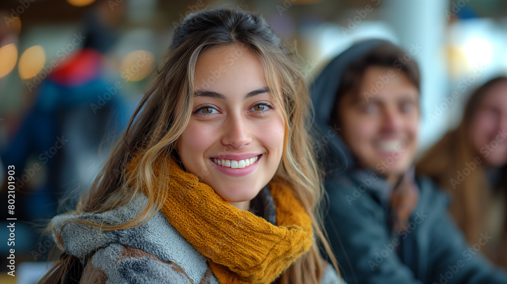Portrait of a beautiful girl with a group of friends. Young woman 20 25 years old. Portrait of a beautiful girl with a group of friends. Young woman 20 25 years old.