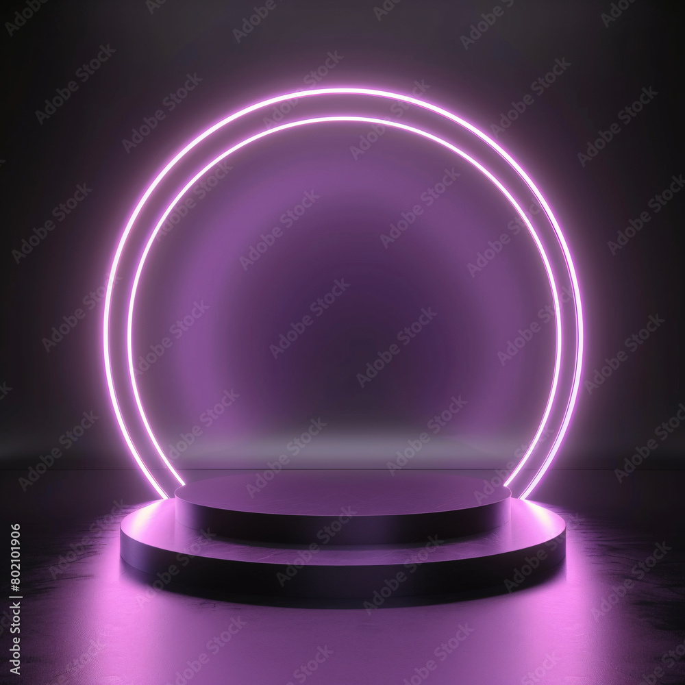 Neon Podium is a pedestal for merchandise with an abstract backdrop. Neon Podium is a pedestal for merchandise with an abstract backdrop.