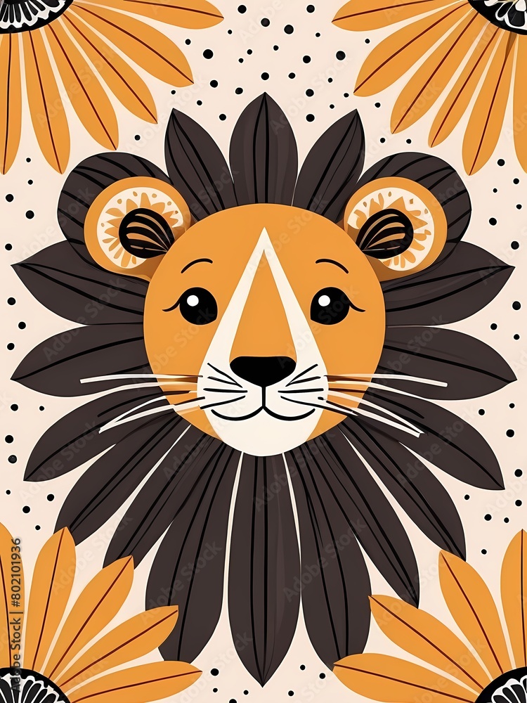 Floral Cute Baby Lion Nursery Generative AI Illustration Floral Cute Baby Lion Nursery Generative AI Illustration