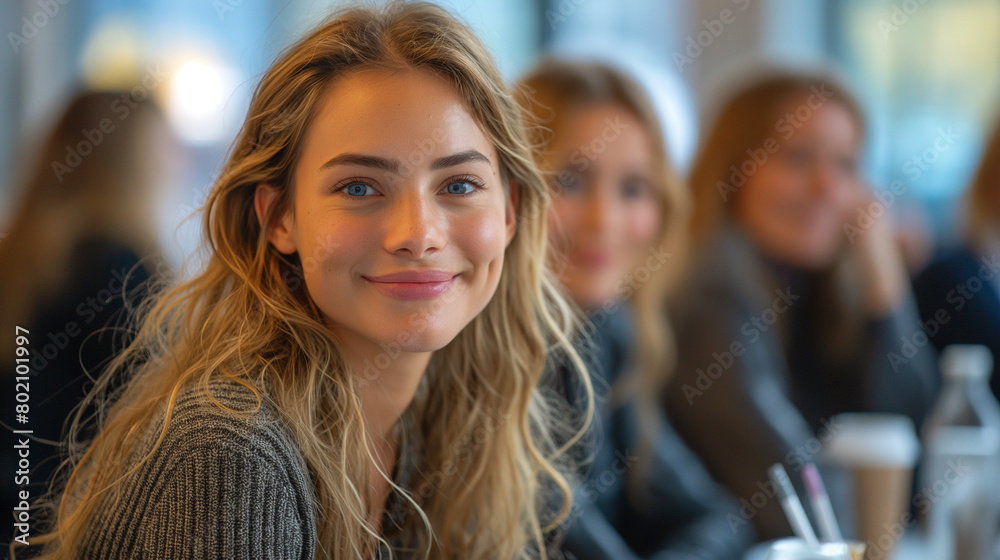 Portrait of a beautiful girl with a group of friends. Young woman 20 years old. Portrait of a beautiful girl with a group of friends. Young woman 20 years old.