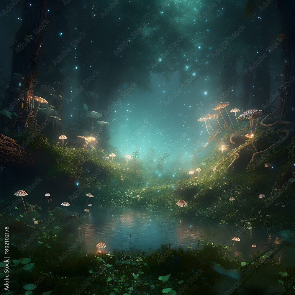 enchanted forest with fireflies generative ai