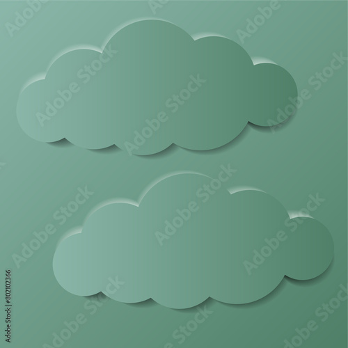 Aesthetic pastel color green background frame with clouds, in minimalistic design