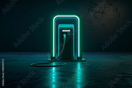 In the dimness of the night, the electric car charging station emerges as a glowing oasis, highlighting the shift towards renewable energy and environmental consciousness