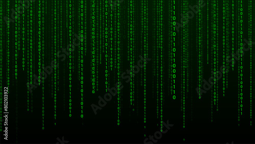 Digital green matrix. Binary code. Encoded vector illustration.