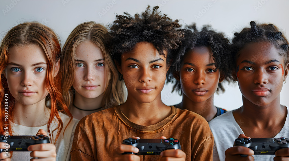 Determined Young Women Gathering for Intense Video Game Session Determined Young Women Gathering for Intense Video Game Session