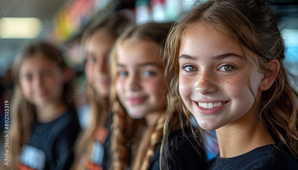 Group of young volunteers smiling happy standing at charity center.