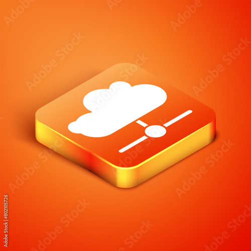 Isometric Network cloud connection icon isolated on orange background. Social technology. Cloud computing concept. Vector