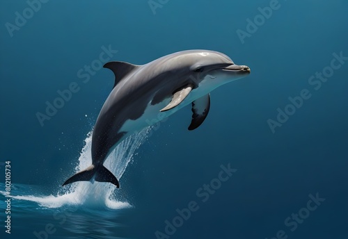 A swimming dolphin doing flips on an ocean blue background  generative AI