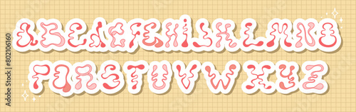 Psychedelic alphabet. Set of wavy funky, letters. Vector.