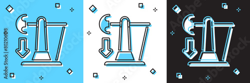 Set Drop in crude oil price icon isolated on blue and white, black background. Oil industry crisis concept. Vector