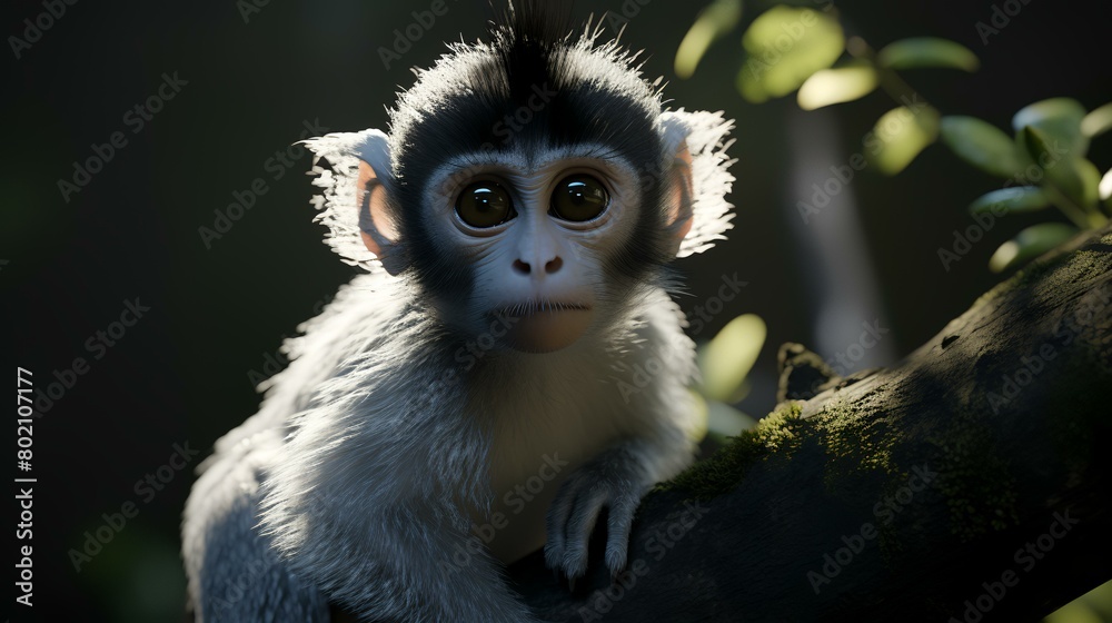 Obraz premium Portrait of a cute monkey sitting on a tree in the forest