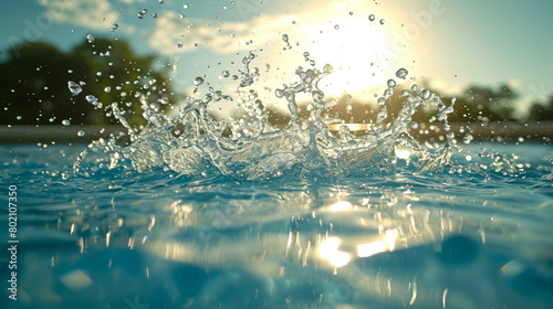 A splash of refreshing water leaps from a crystal-clear pool