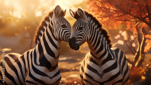 Two zebras in the wild. Wildlife scene from nature. photo