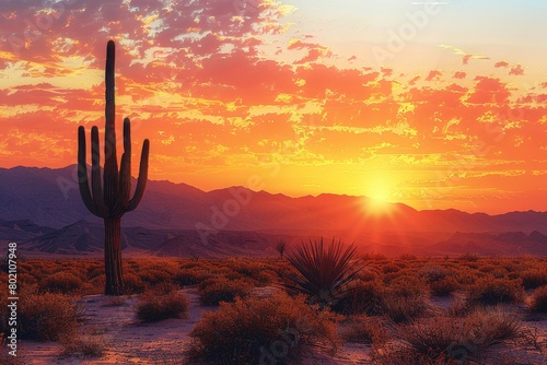 Cactus in a Desert Landscape: Spiky silhouette against a sandy backdrop.