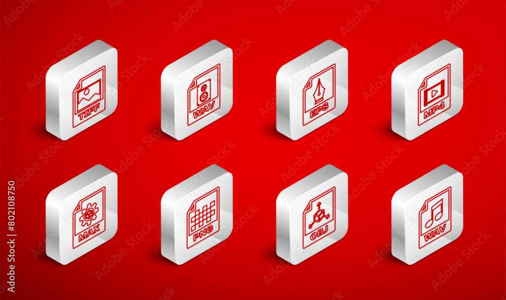 Set line WAV file document, EPS, MP4, OBJ, TIFF, PNG and MAX icon. Vector Set line WAV file document, EPS, MP4, OBJ, TIFF, PNG and MAX icon. Vector