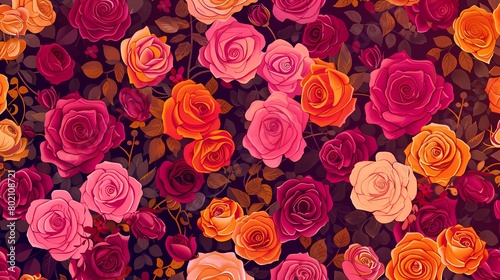 pink and orange rose plants pattern illustration poster background
