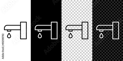 Isometric Water tap icon isolated on grey background. Blue square button. Vector