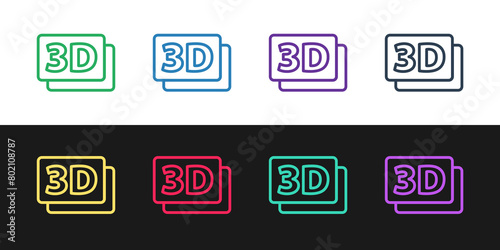 Set line 3D word icon isolated on black and white background. Vector
