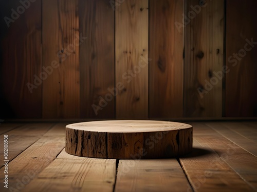 simple empty wooden podium for product advertisement isolated on wooden background