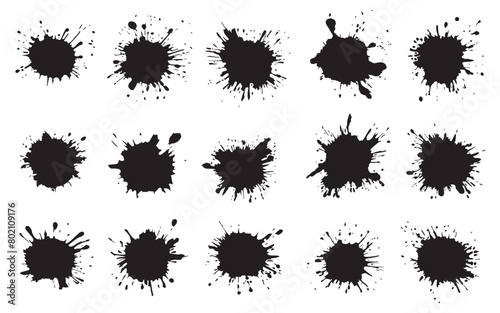 Set of black splashes.Ink stains  black paint  design elements set. Vector paint splashes. Vector illustration
