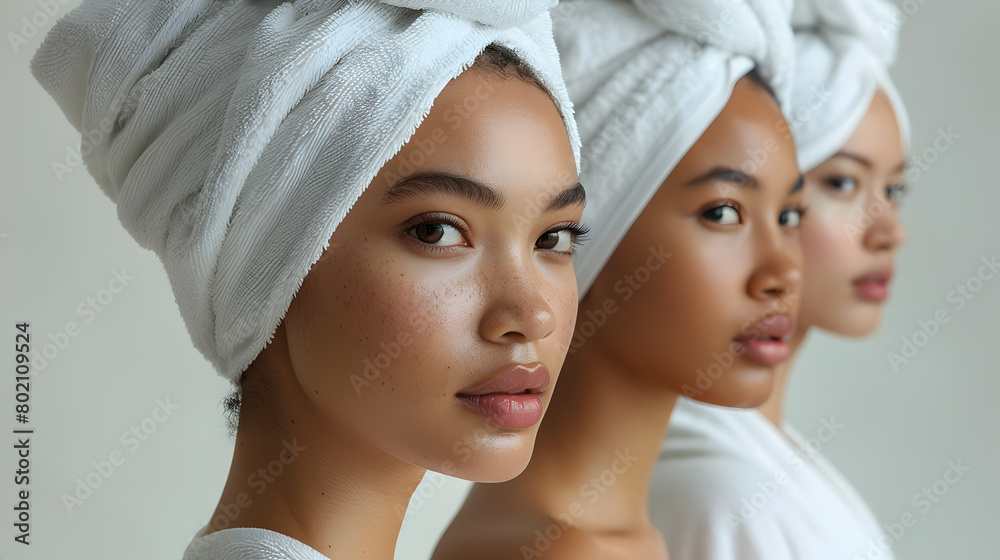 Diverse Unity: Women of the World in a Spa Portrait with White Towels Diverse Unity: Women of the World in a Spa Portrait with White Towels