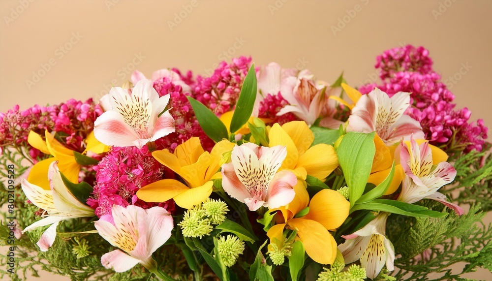 Colourful flowers on beige background Colourful flowers on beige background