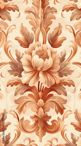 An illustration of a vintage wallpaper with a floral damask pattern  capturing the elegance of a bygone era.