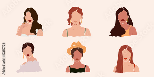 Set of different faceless abstract women