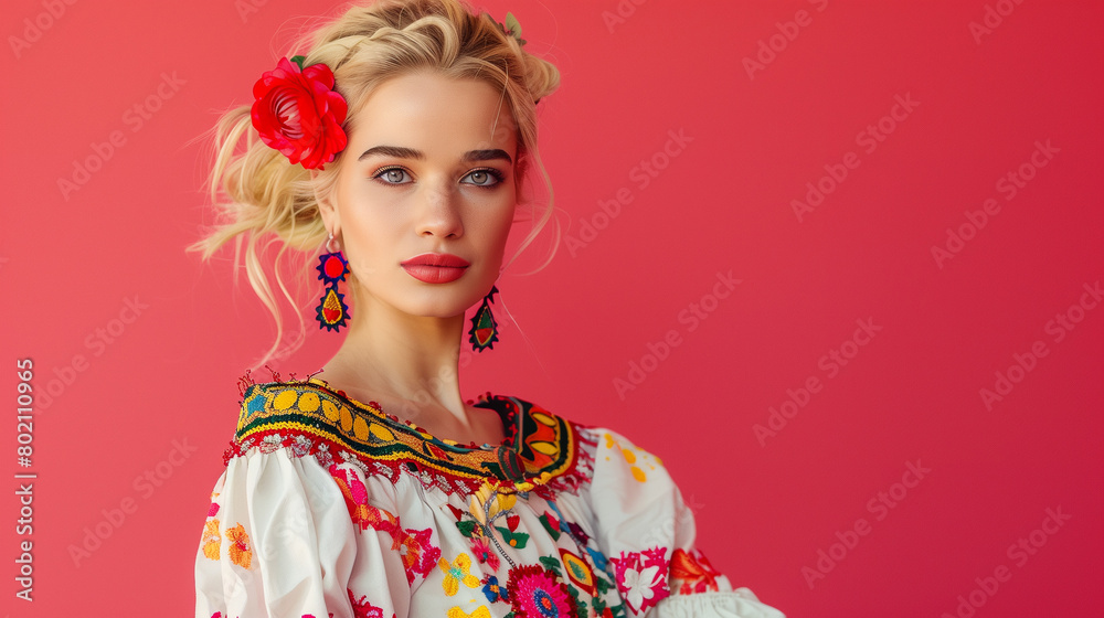 Portrait of a young woman adorned in traditional Ukrainian attire, capturing the beauty and cultural richness of Ukrainian heritage Portrait of a young woman adorned in traditional Ukrainian attire, capturing the beauty and cultural richness of Ukrainian heritage