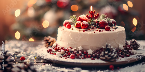 A christmas cake with a star on the top with clean background photo