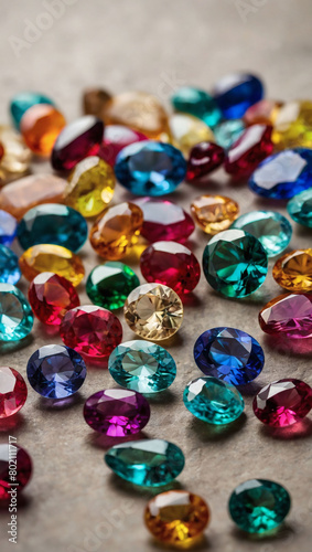 Multicolored Gemstone Assortment Arranged on a Neutral Background.