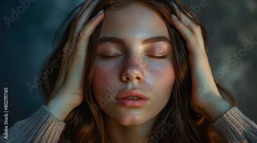 Serene Portrait of a Young Woman with Freckles and Closed Eyes. Generative ai
