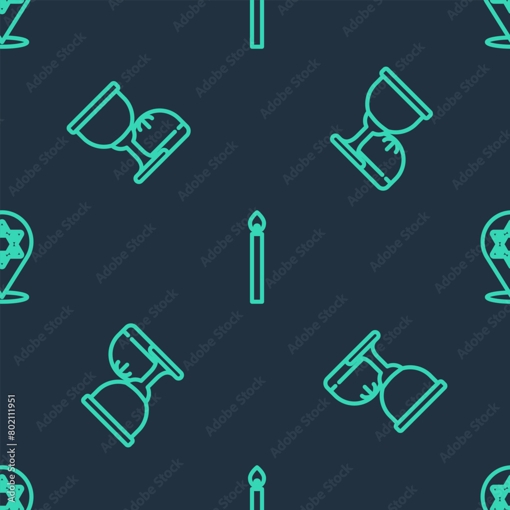Set line Burning candle, Holy grail or chalice and Star of David on seamless pattern. Vector Set line Burning candle, Holy grail or chalice and Star of David on seamless pattern. Vector