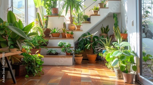 Indoor garden with sun-loving plants and succulents, bringing greenery into every corner of the home. © buraratn