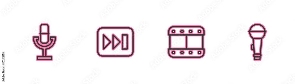 Set line Microphone, Play video, Fast forward and icon. Vector Set line Microphone, Play video, Fast forward and icon. Vector