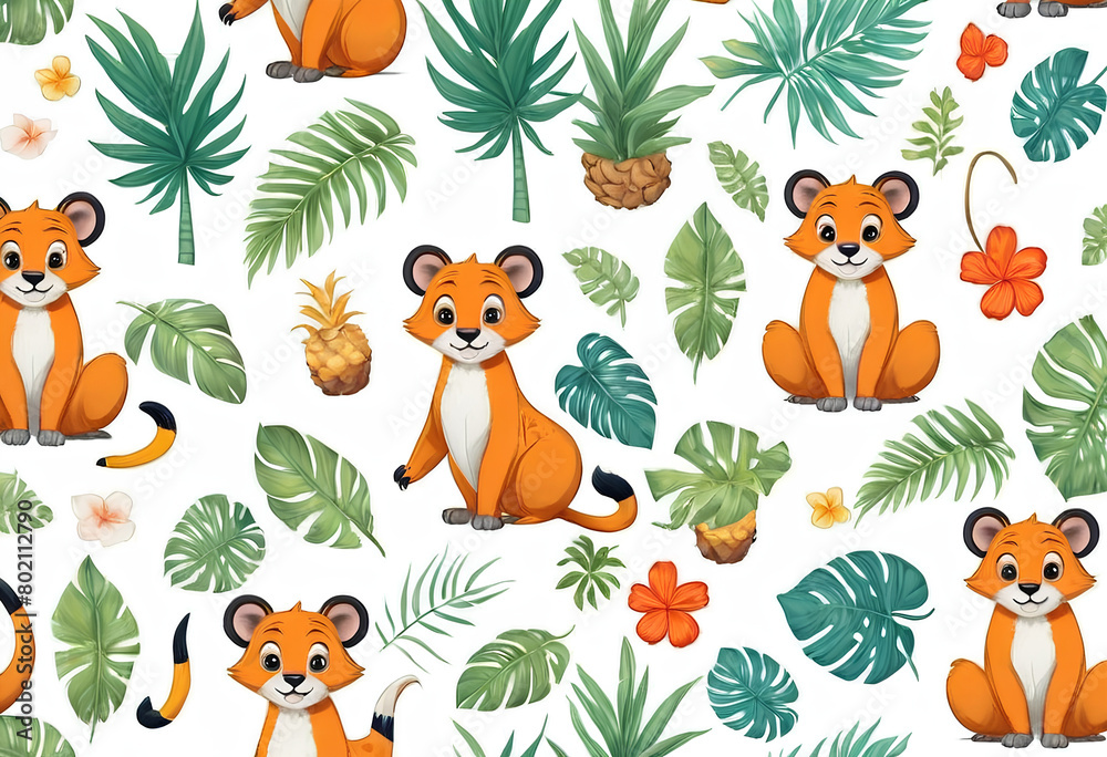 Obraz premium Cute animal cartoon characters pattern vector background