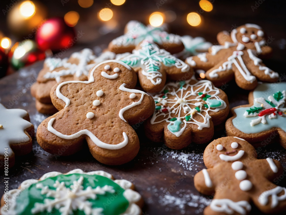Old-fashioned Gingerbread Christmas Cookies, Decorated with Icing for Festive Cheer.